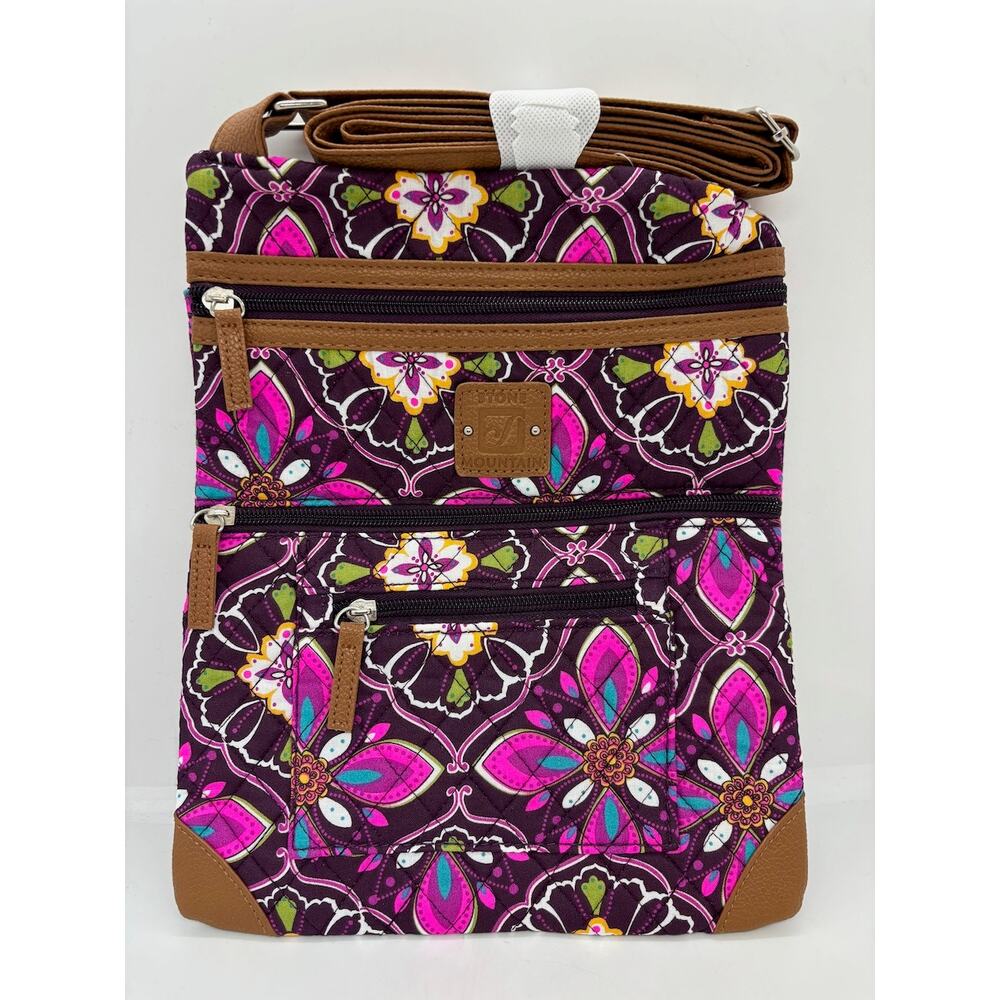 NWT Stone Mountain Quilted Lockport Cloth Plum Floral Shoulder Bag Adj Strap